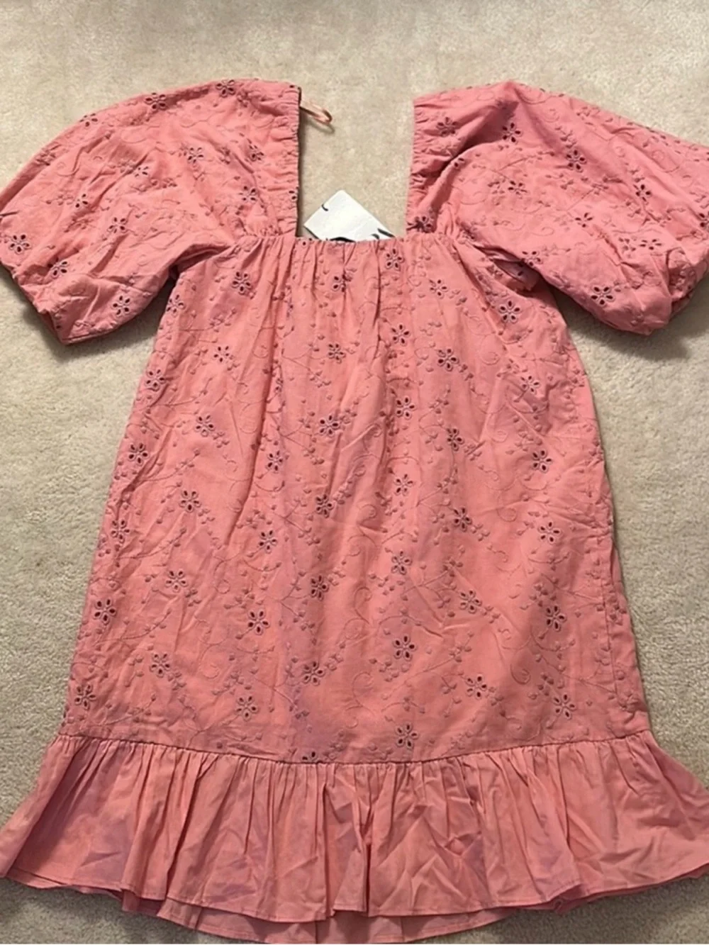 Zara Pink Eyelet Puff-Sleeve Babydoll Dress - Picture 7 of 7